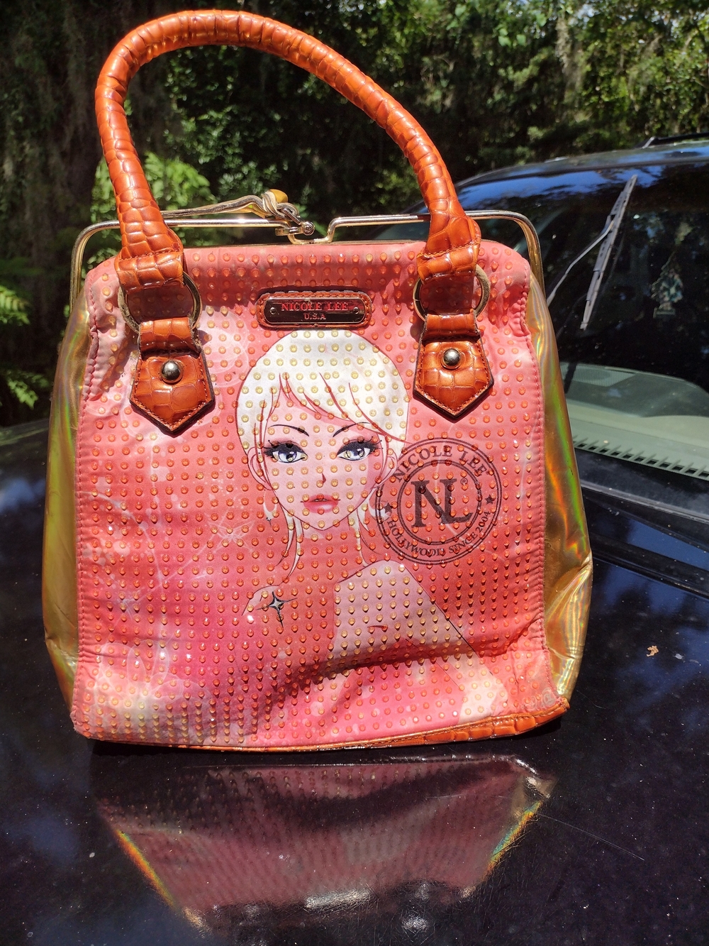 Nicole Lee Coral Pink Graphic Satchel Bag